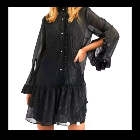 River Island  button down sheer ruffled  dress NWT - Picture 1 of 11